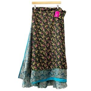 NEW Wevez Womens Long Silk Viscose Double Layer‎ Wrap Skirt Artsy Hippie Chic
